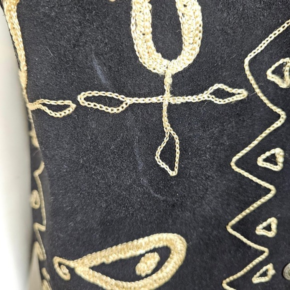 Vintage 70s Cheyenne Suede Vest Gold Embroidery Boho Folk Festival Waistcoat S - Picture 5 of 8